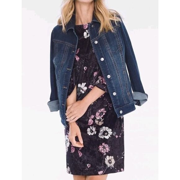 Chico’s Crushed Velvet Floral Dress, Stretch ¾ Bell Sleeve Pullover | 1 (8-10) - Picture 9 of 9